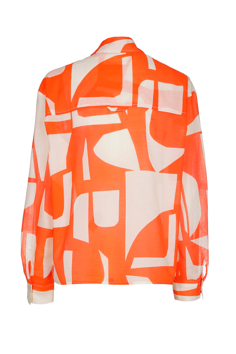 Oranje grafisch katoen hemd