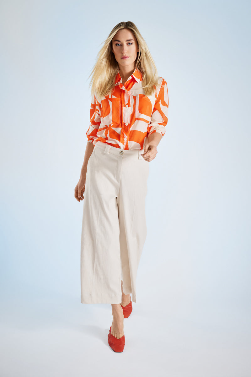 Oranje grafisch katoen hemd