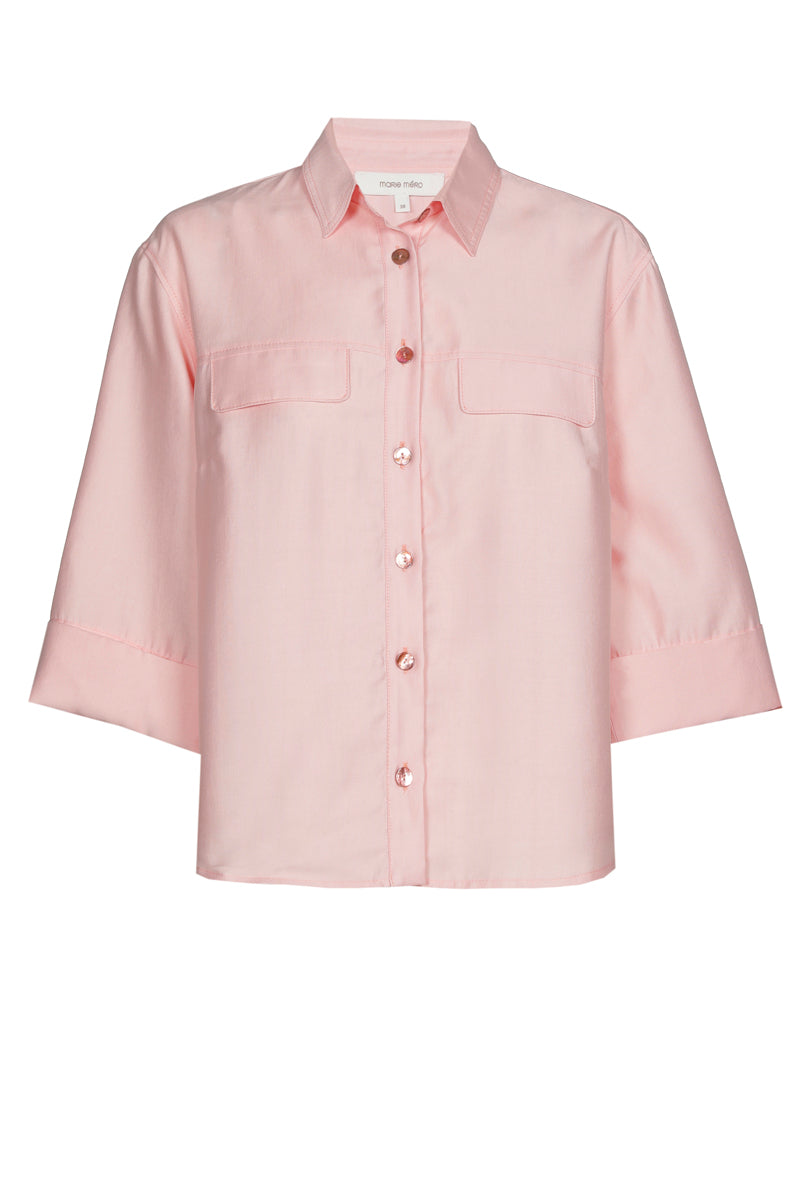 Kort en recht roze bloesje met borstzakken