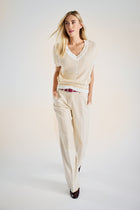 Pantalon droit beige lin
