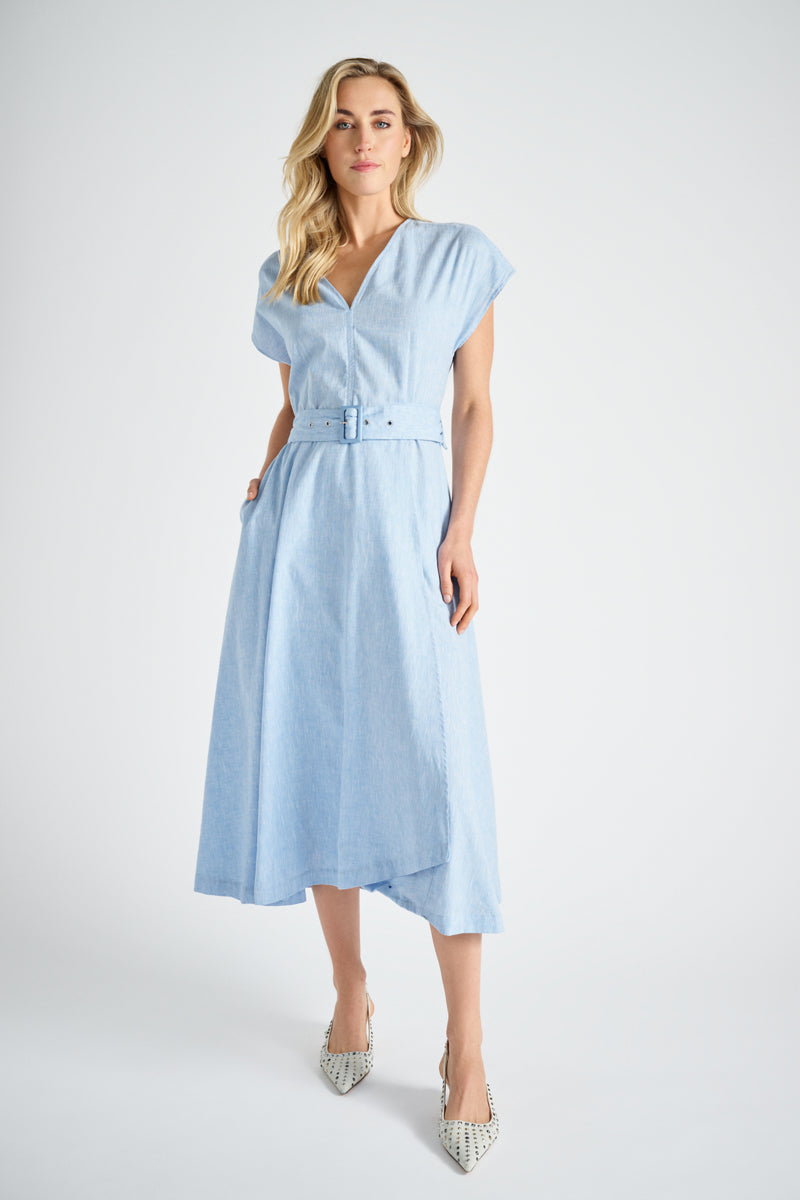 Blauw katoenen kleed met riem