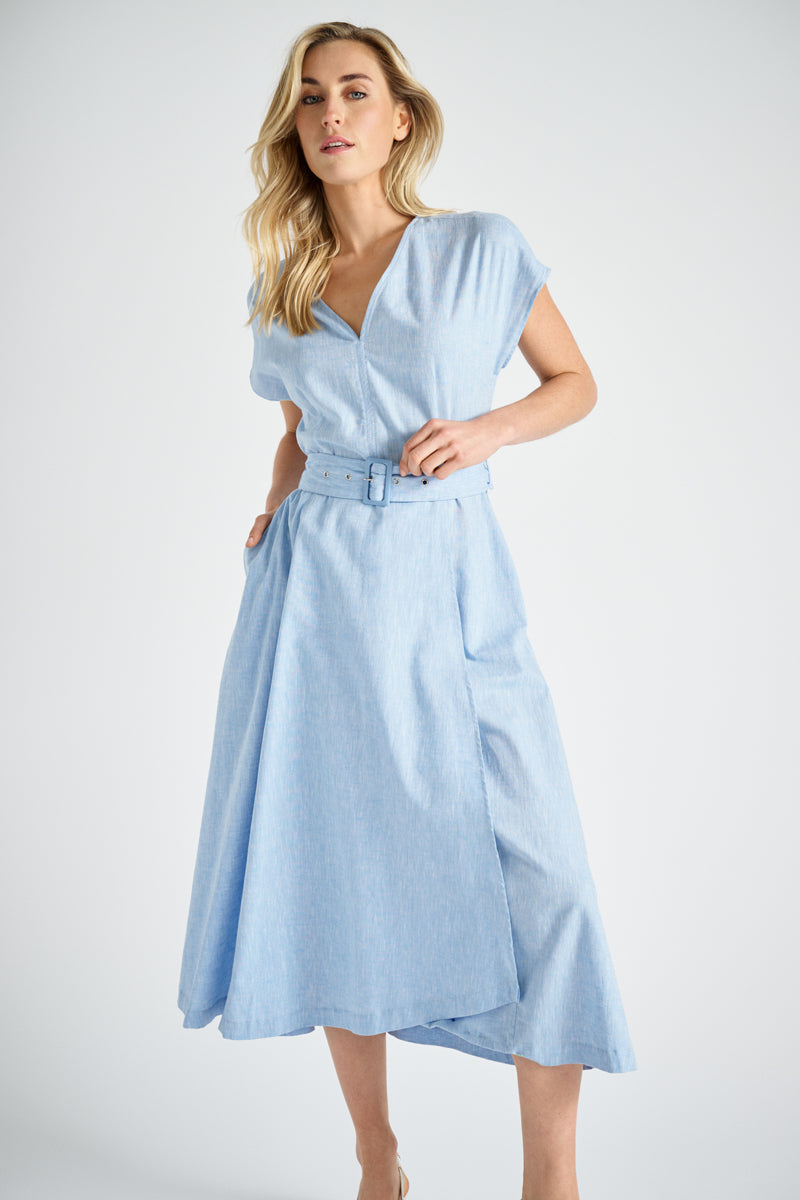 Blue cotton belted dress 