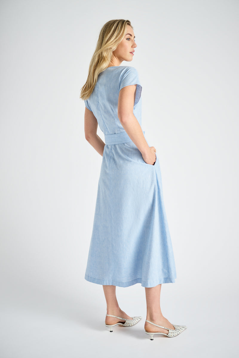 Blue cotton belted dress 