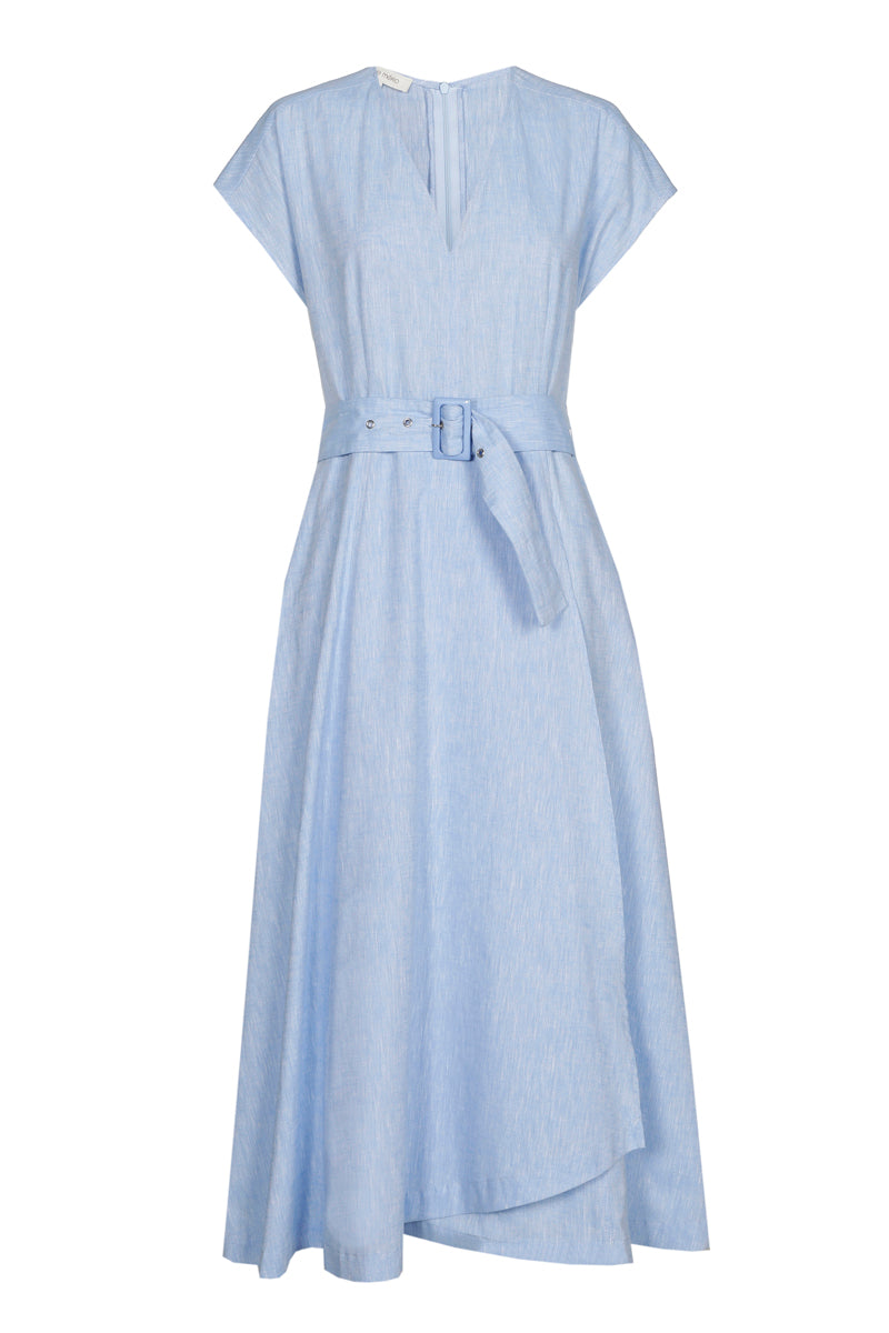 Blue cotton belted dress 