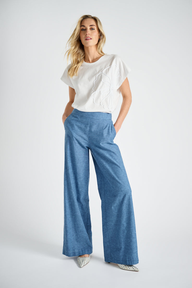 Pantalon large bleu look jeans