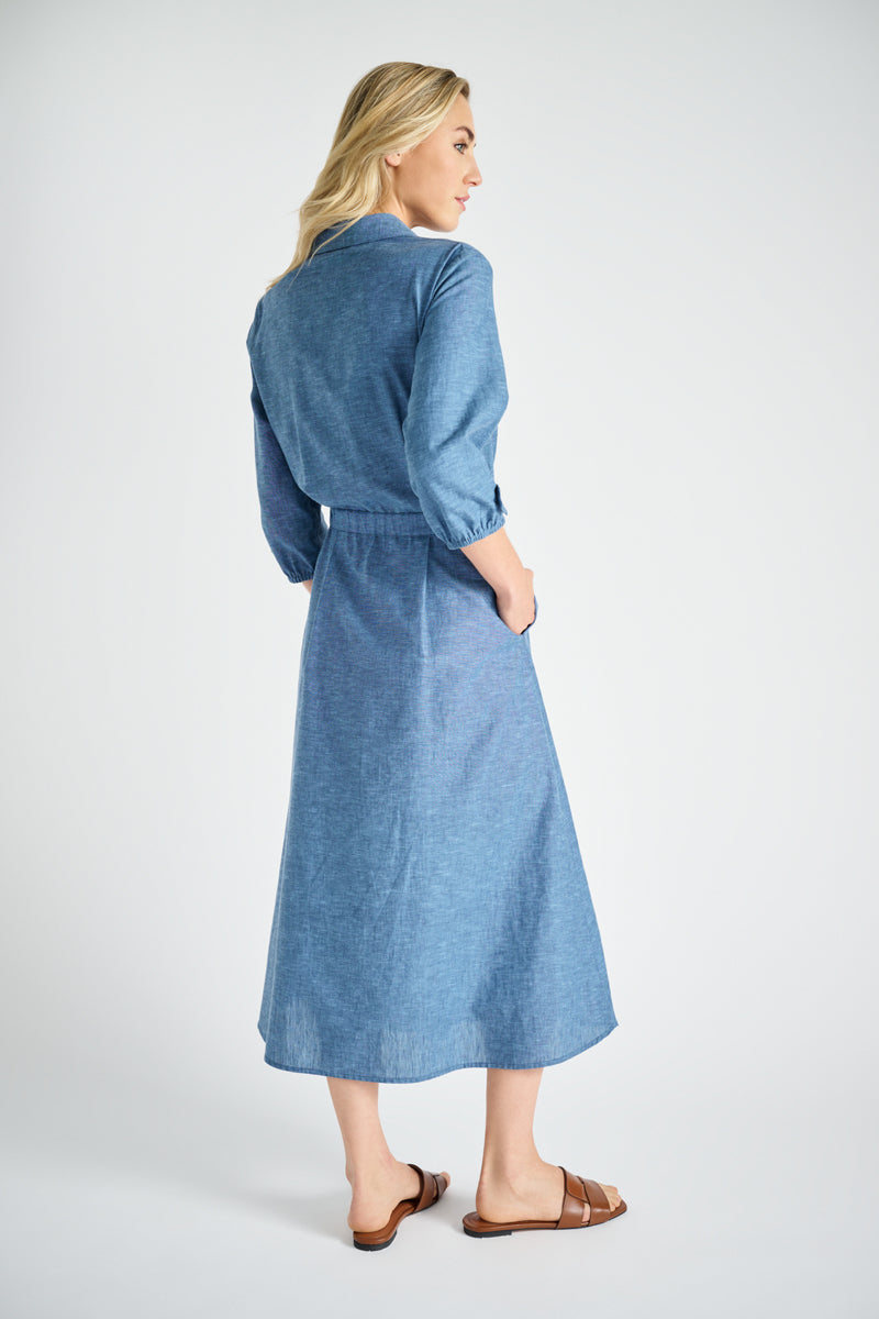 Lang wijd denim kleed met riem