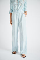 Pantalon évasé en lin bleu clair