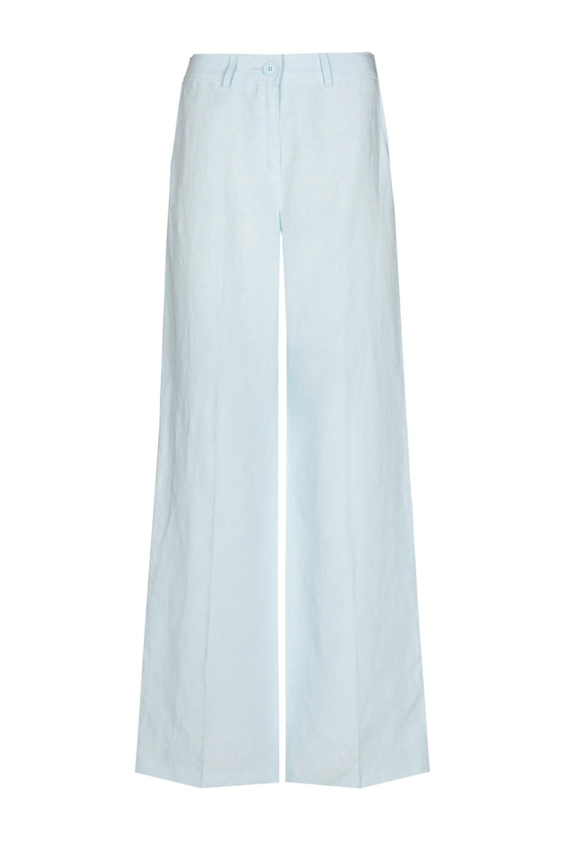 Pantalon évasé en lin bleu clair