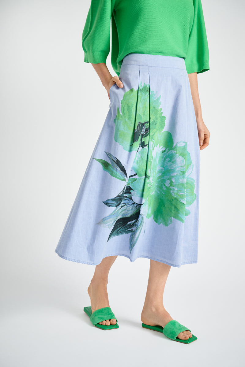 Blue a-line skirt with flower print