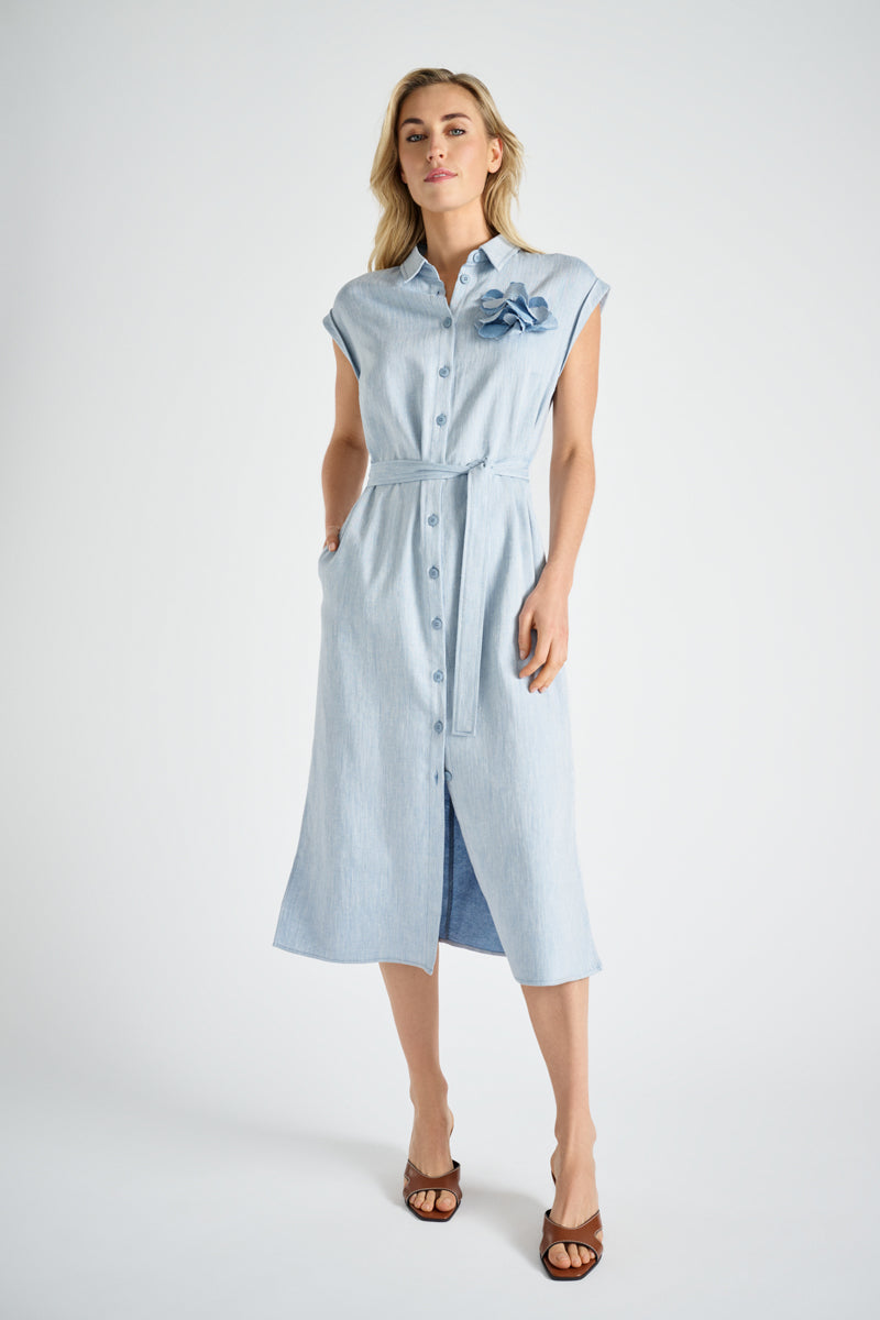 Denim belted and buttoned dress