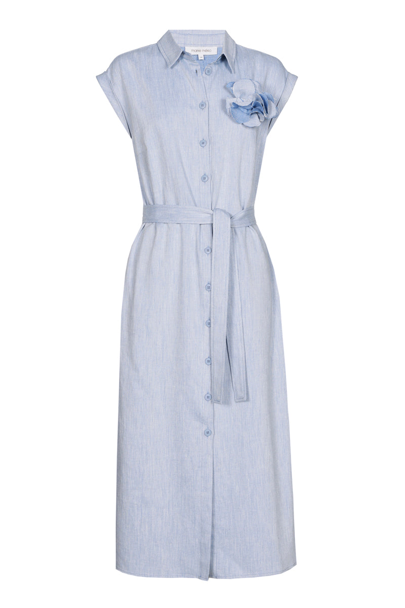 Robe denim boutonnée et ceinturée