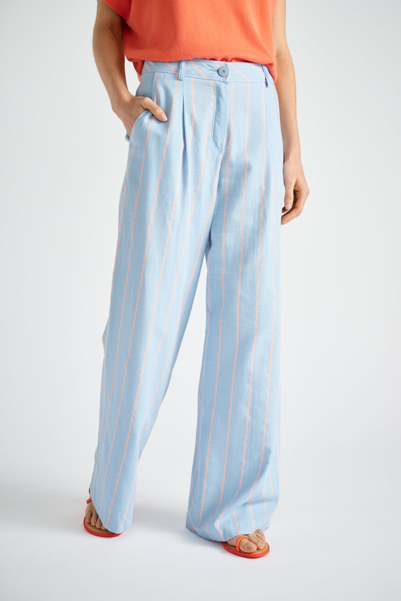 Wijde gestreepte broek blauw