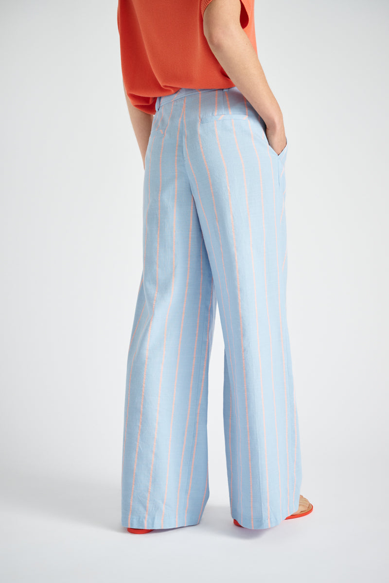 Wijde gestreepte broek blauw