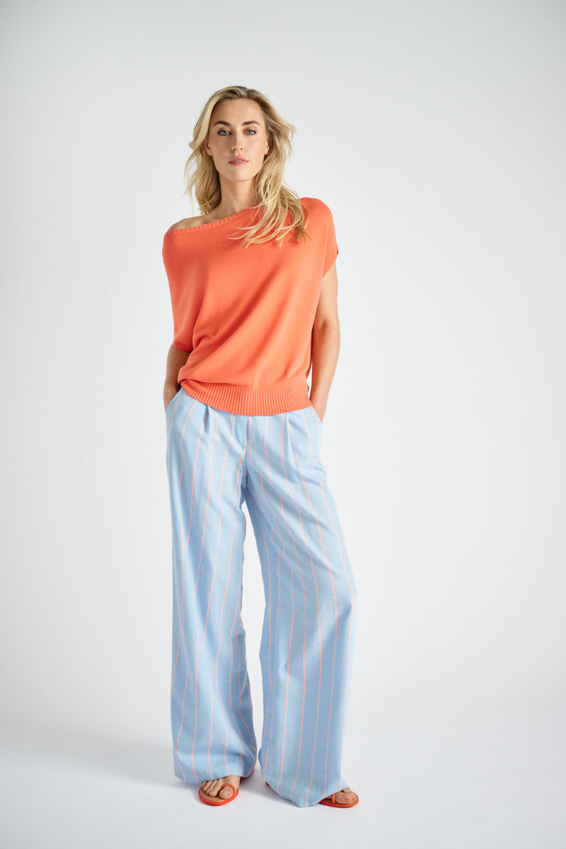 Wijde gestreepte broek blauw