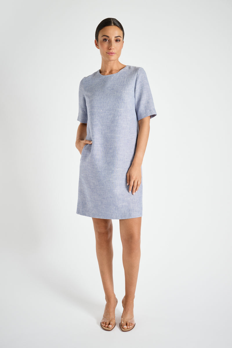 Straight short dress with lurex