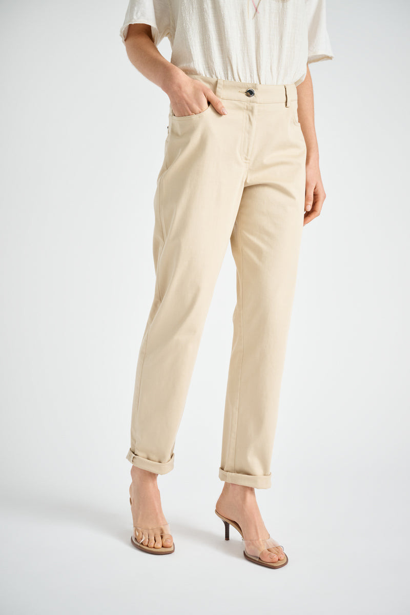 Rechte korte beige five-pocket broek