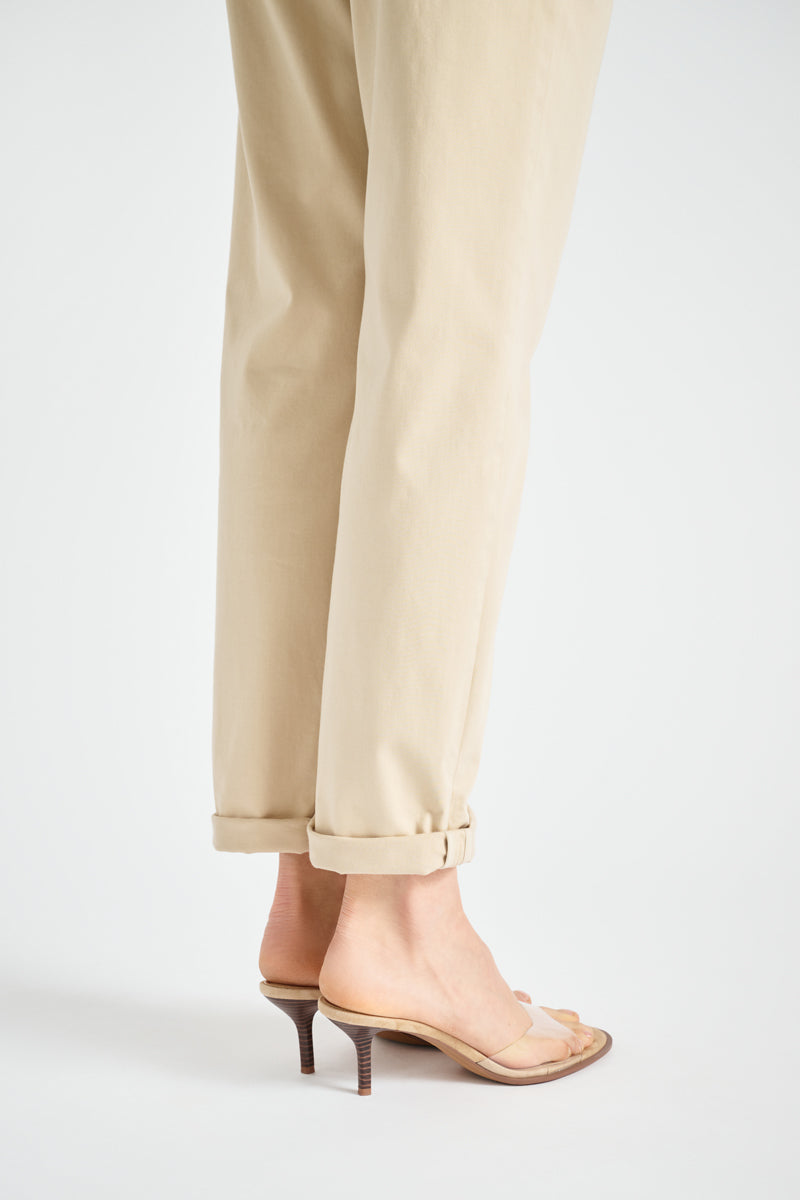 Rechte korte beige five-pocket broek
