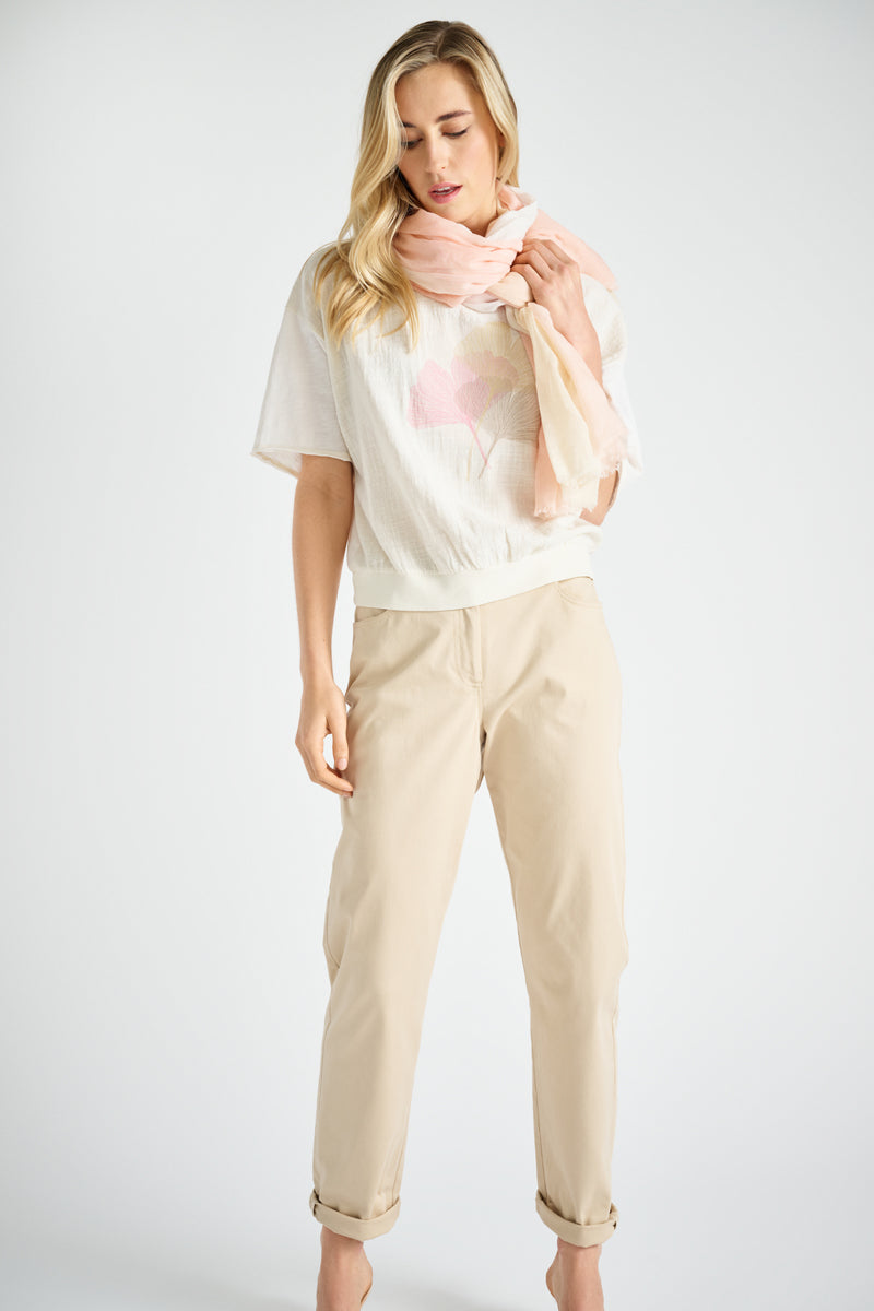 Rechte korte beige five-pocket broek
