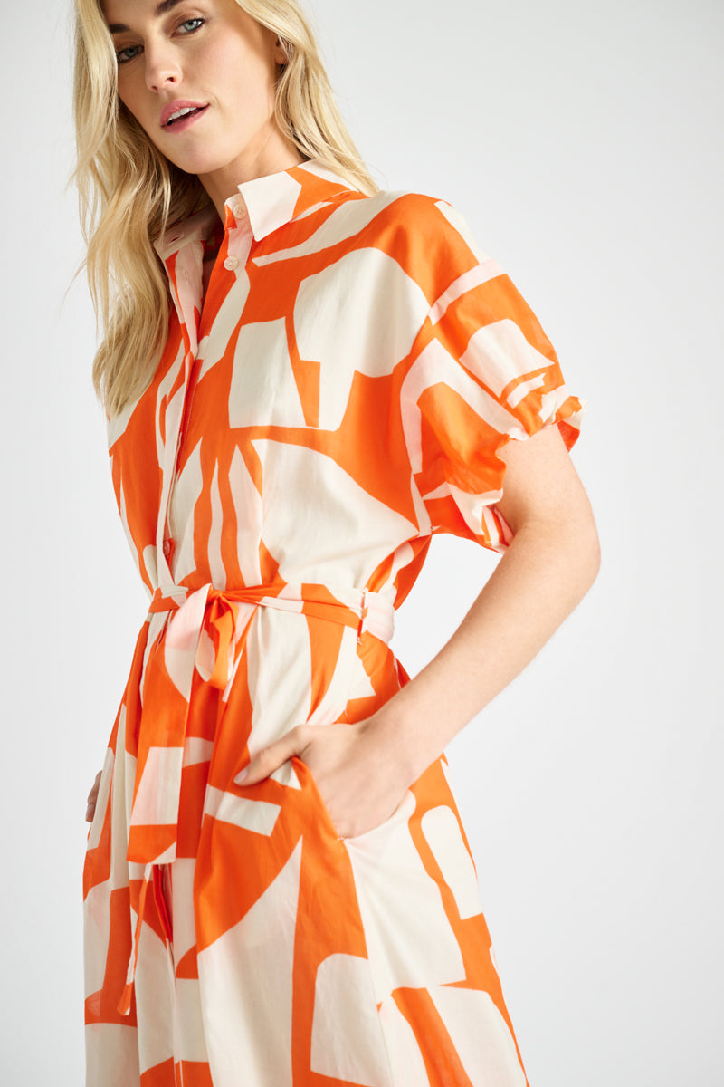 Halflang oranje hemdskleed met print