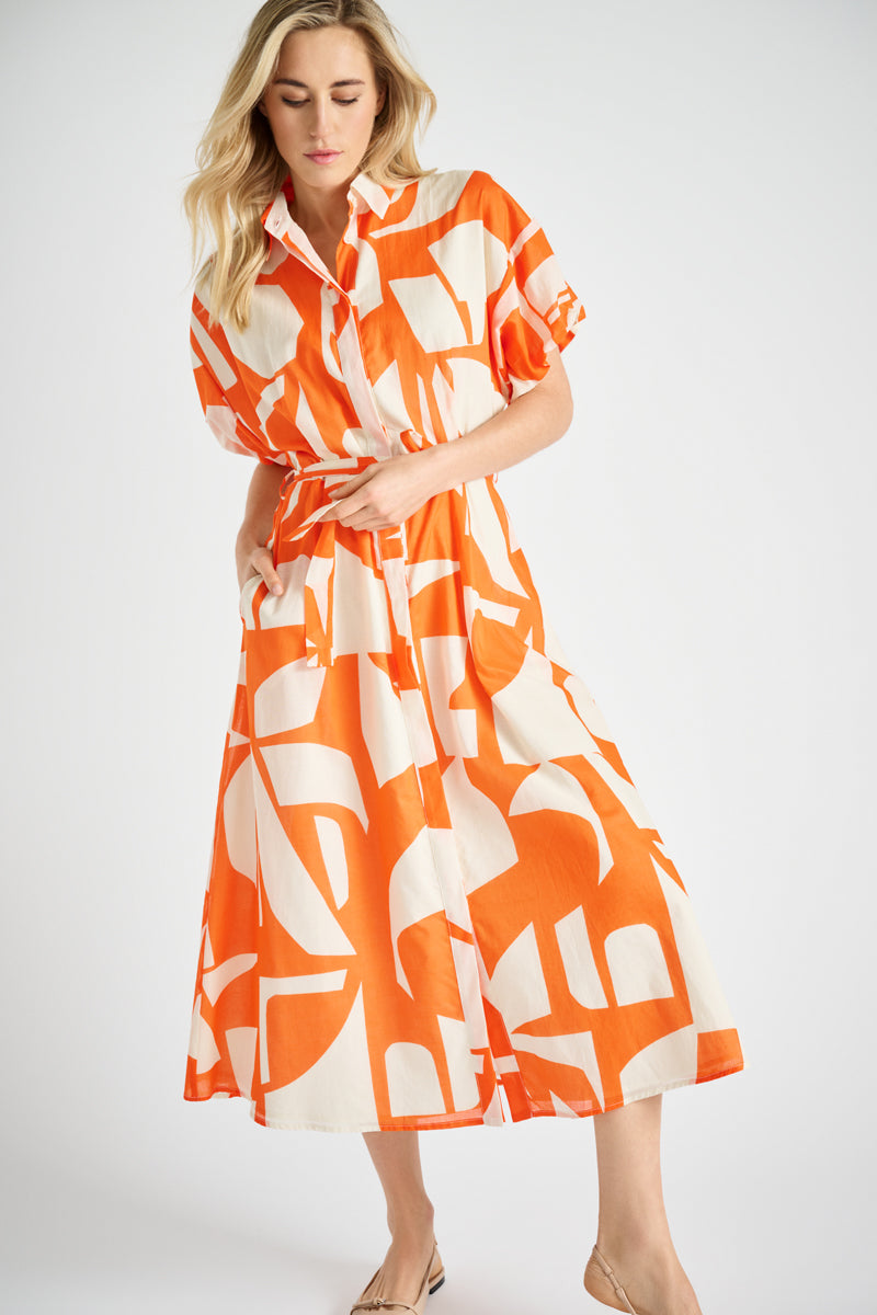 Halflang oranje hemdskleed met print