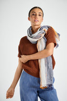 Striped linnen scarf in blue-orange-white