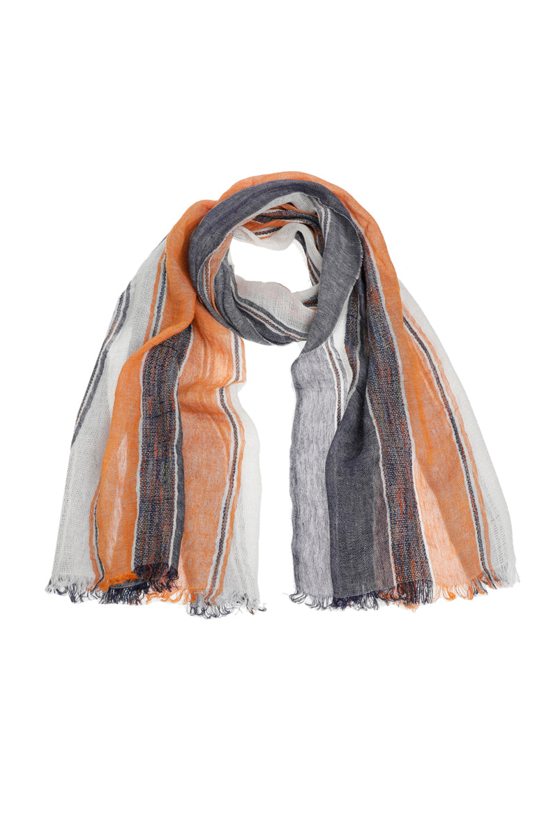 Striped linnen scarf in blue-orange-white