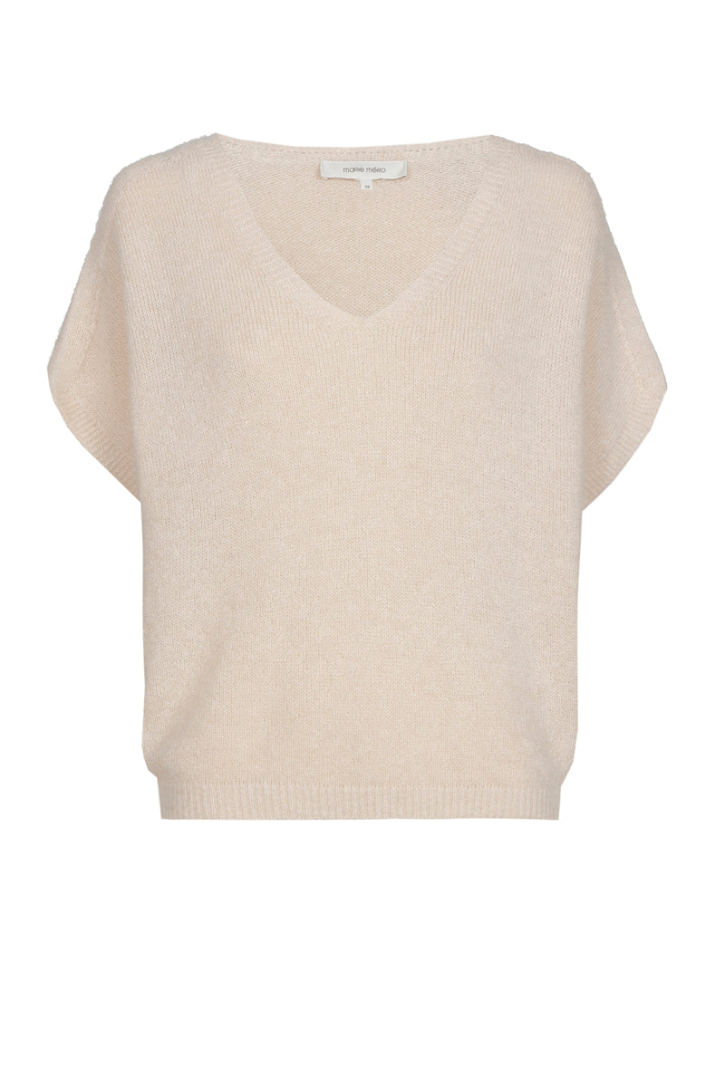 Beige wijde v-hals trui