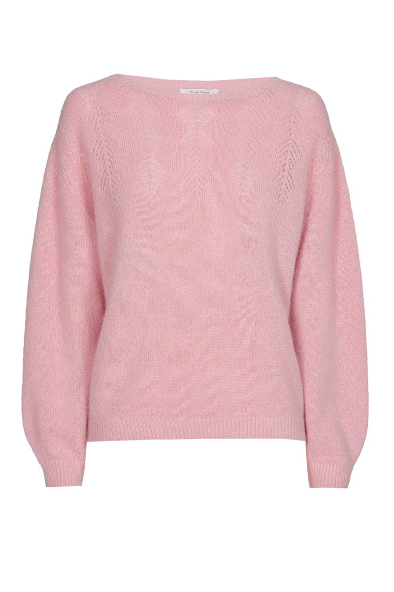 Roze trui met ajour-effect en lange mouw