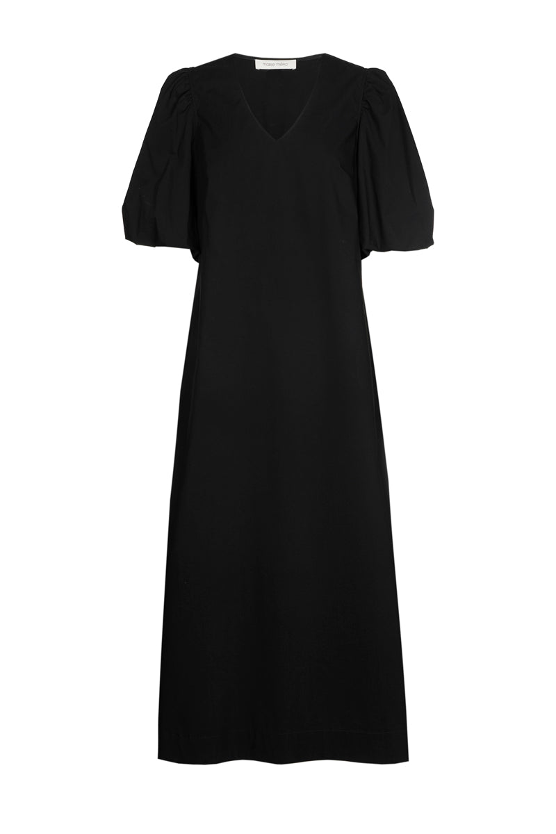 Robe midi noire à manches trois quarts bouffantes
