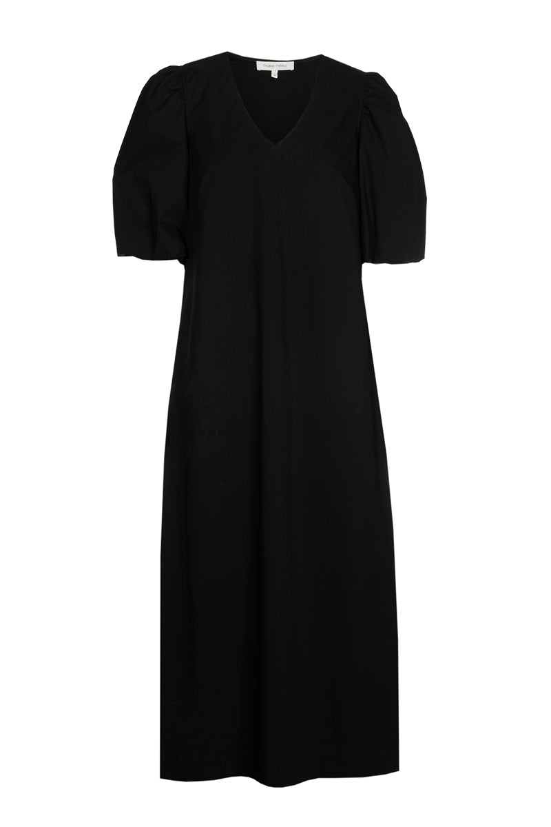Robe midi noire à manches trois quarts bouffantes