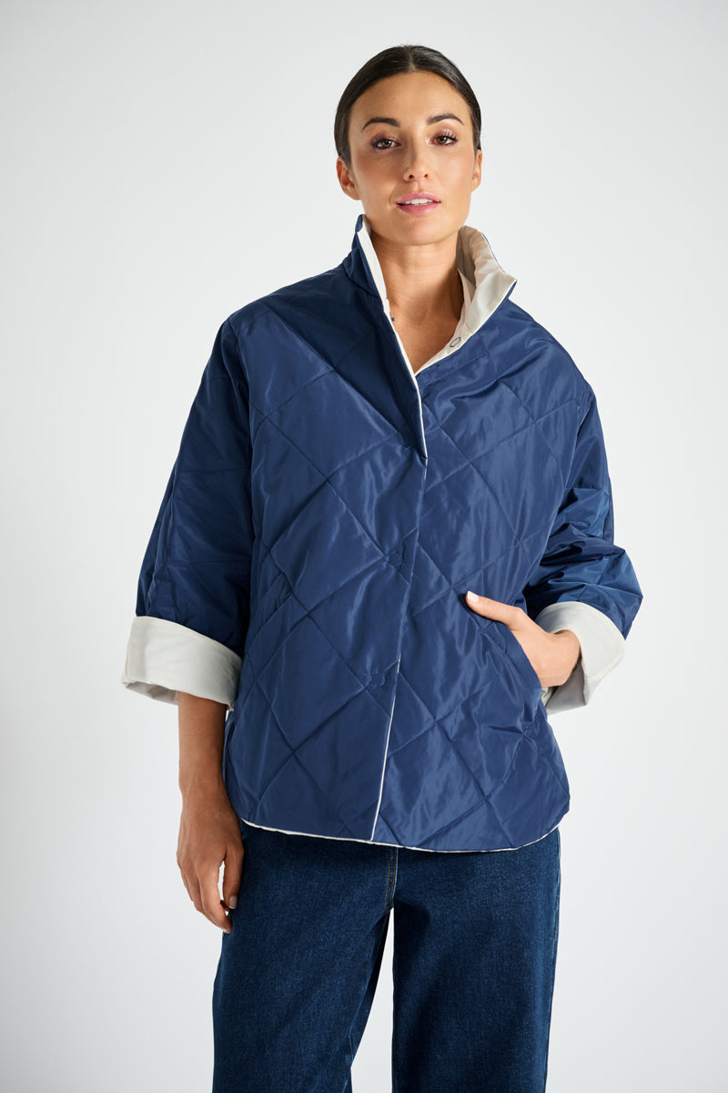 Veste réversible bleu marine et blanc