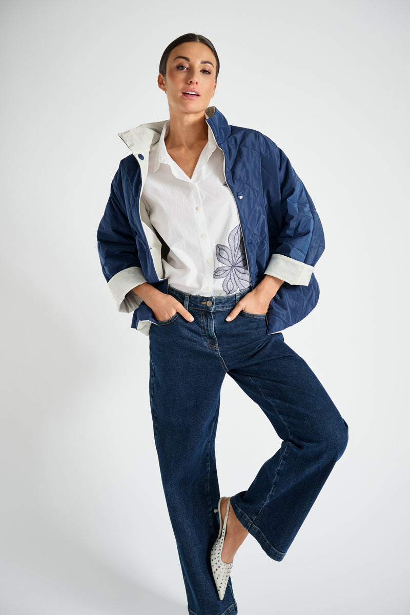 Veste réversible bleu marine et blanc