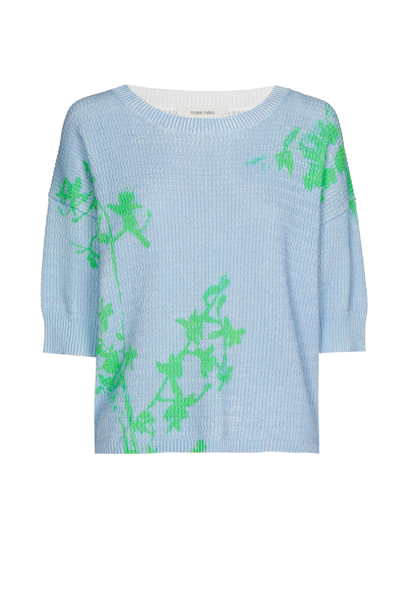 Blauwe trui met groene print