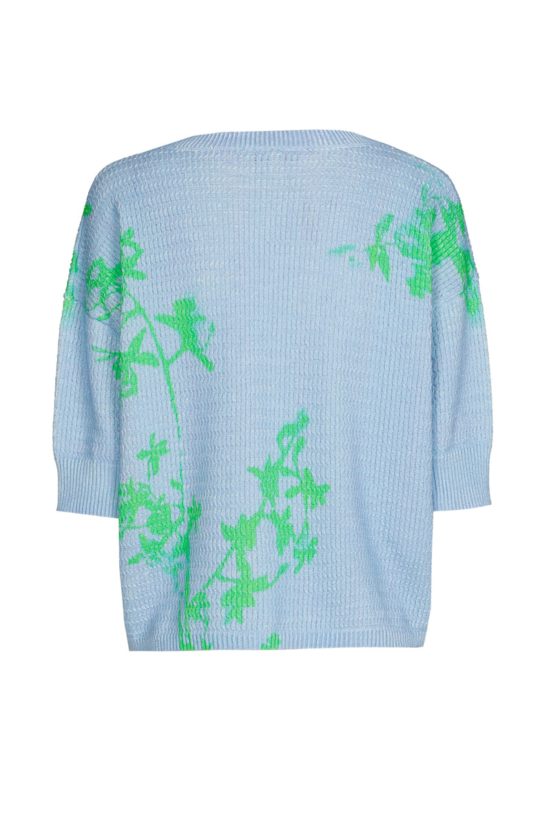 Blauwe trui met groene print