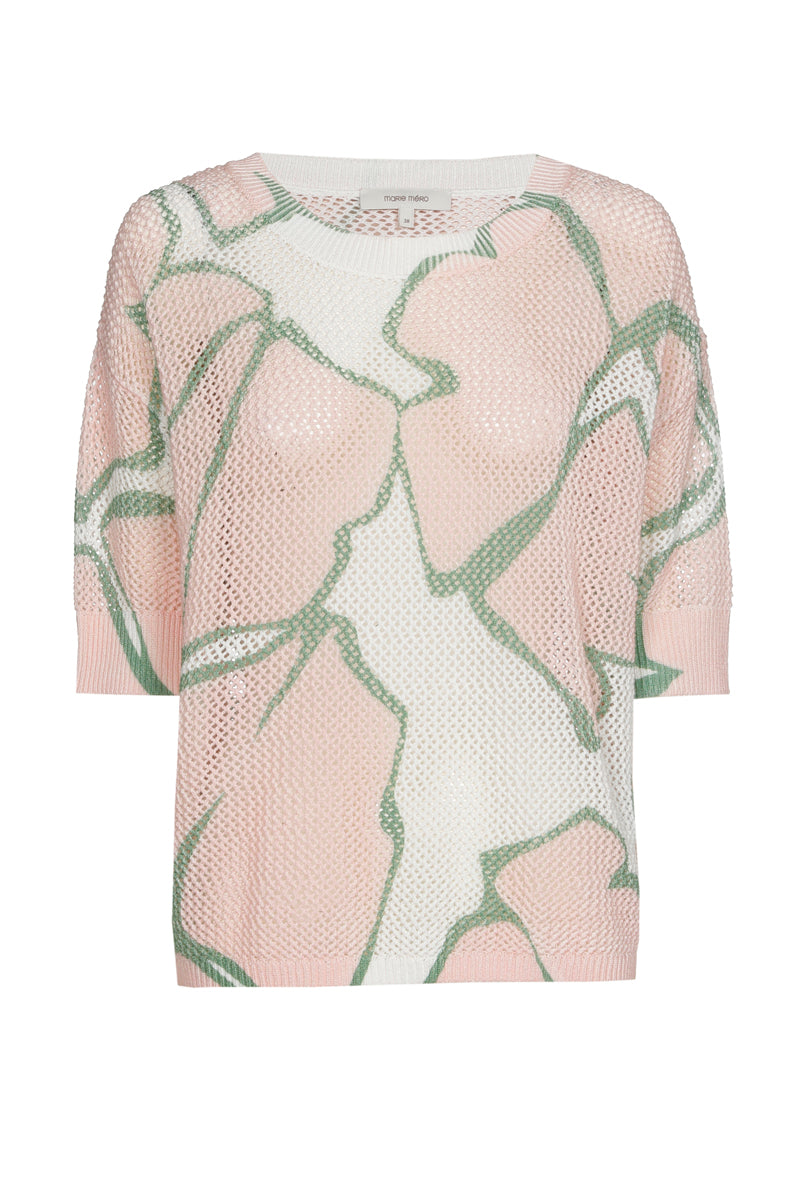 Crochet truitje met roze print