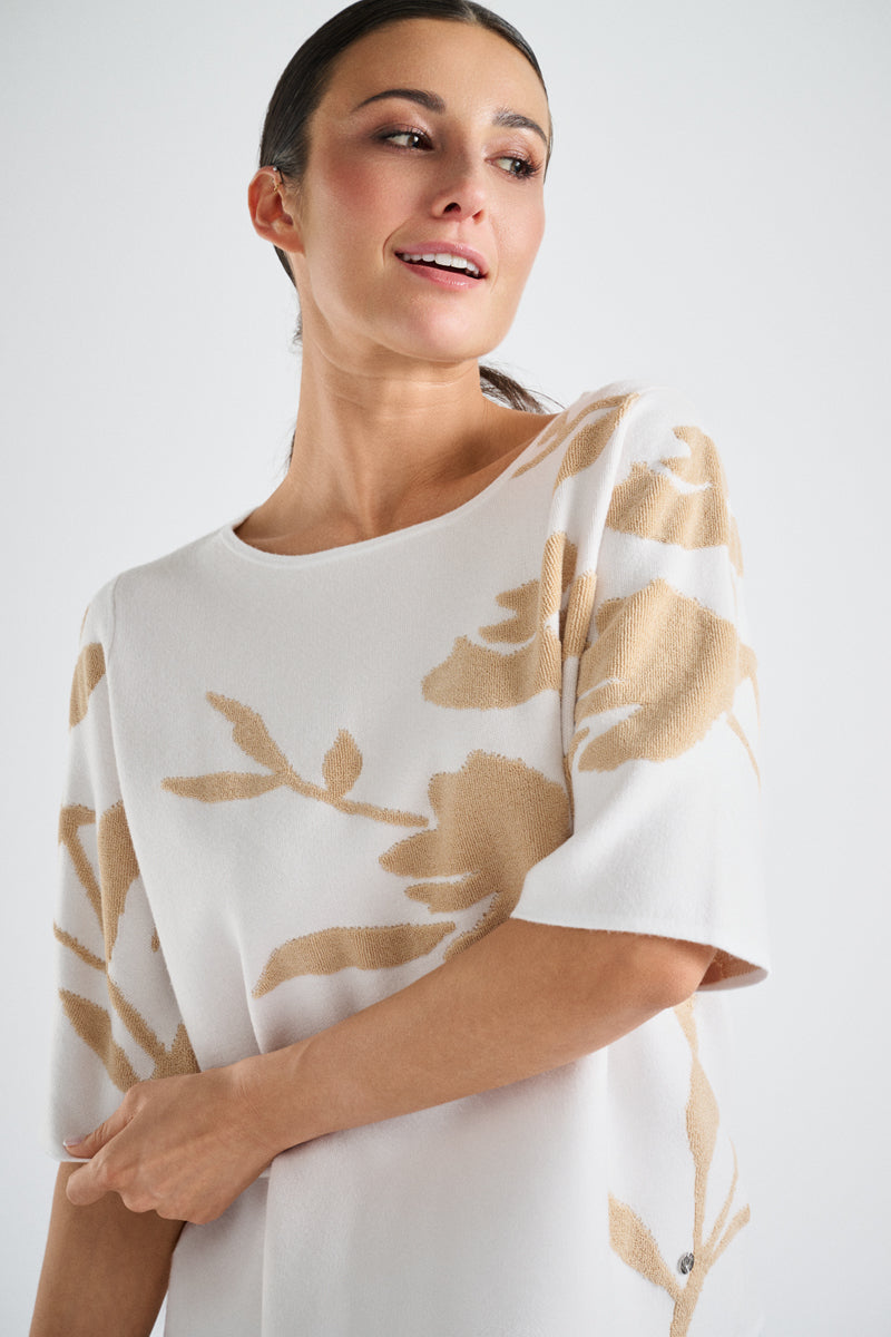 Sweat-shirt sable avec fleur imprimée