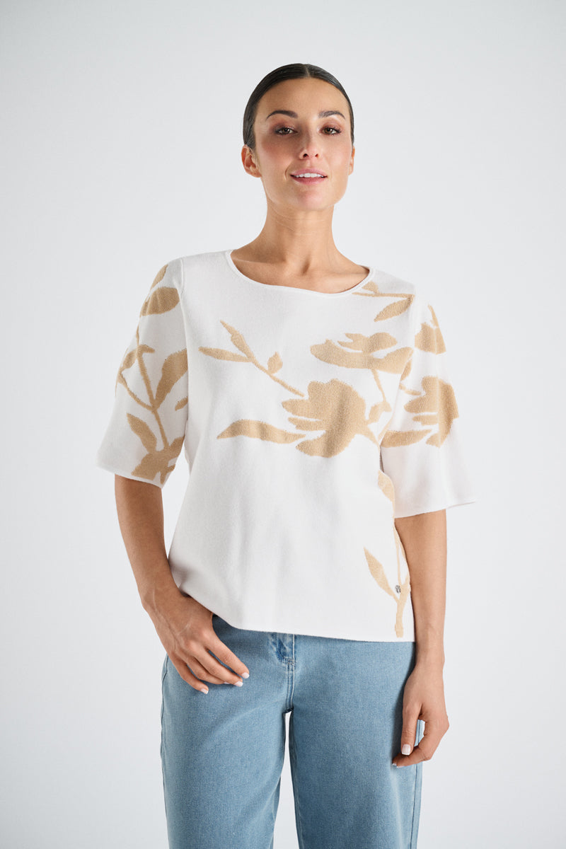 Sweat-shirt sable avec fleur imprimée