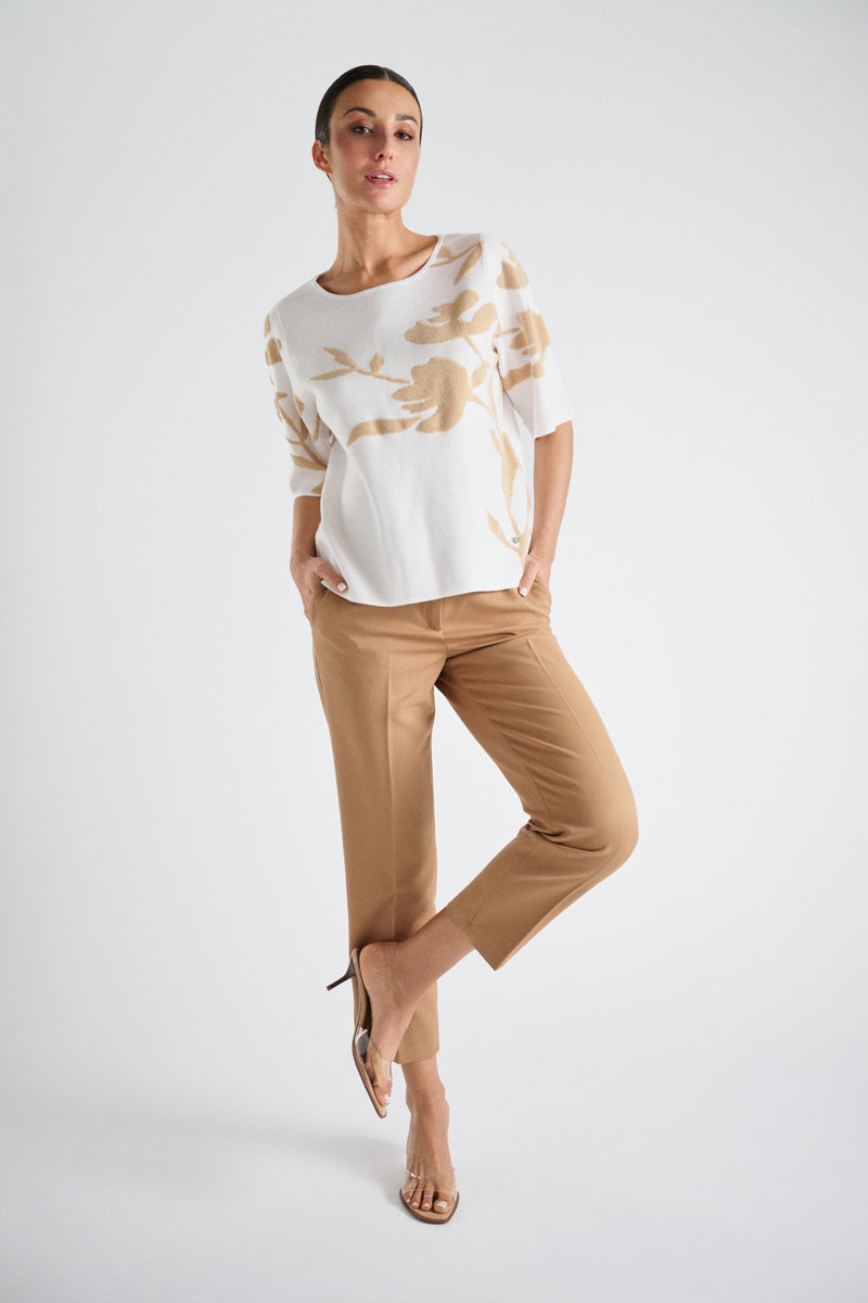 Sweat-shirt sable avec fleur imprimée