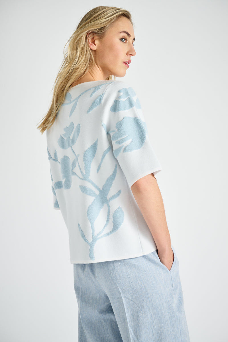 Sweater with terry flower print sky blue 