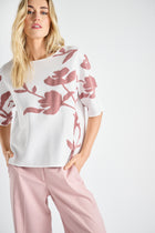 Sweater met oudroze terry bloemenprint