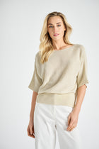 Pull en lurex beige avec manche trois quarts