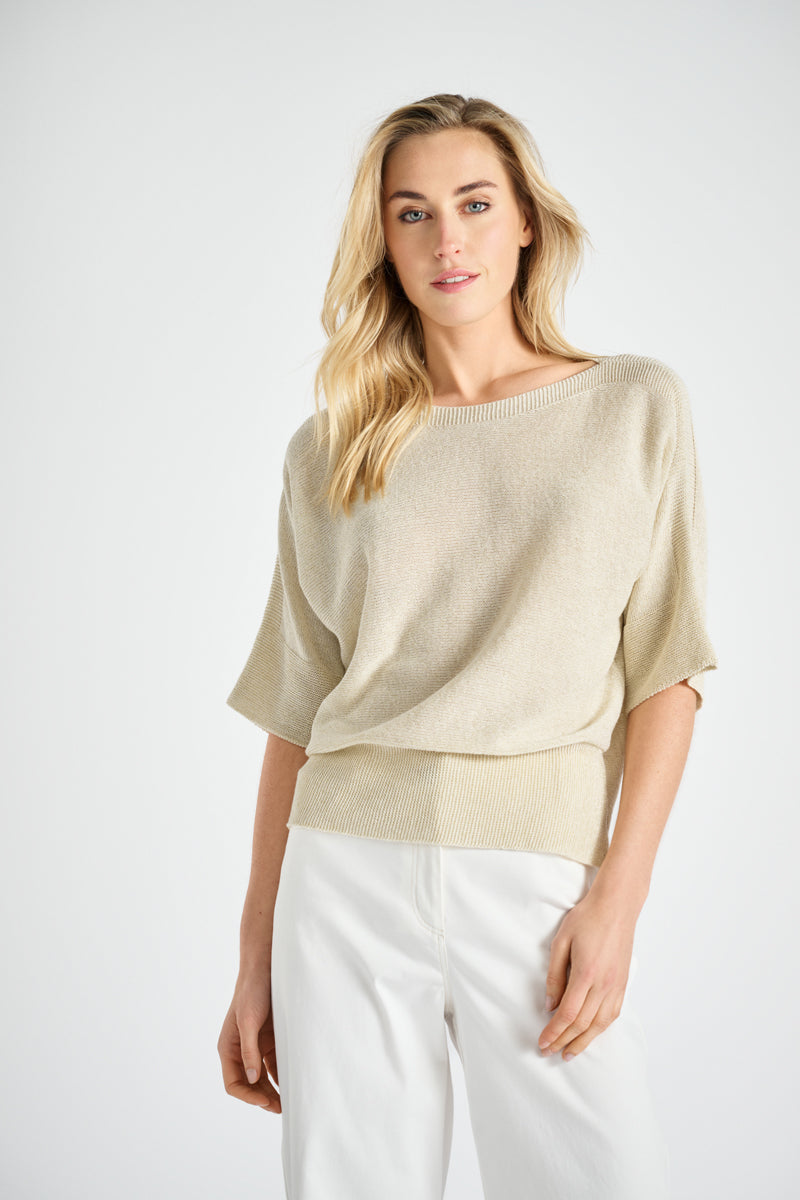 Pull en lurex beige avec manche trois quarts