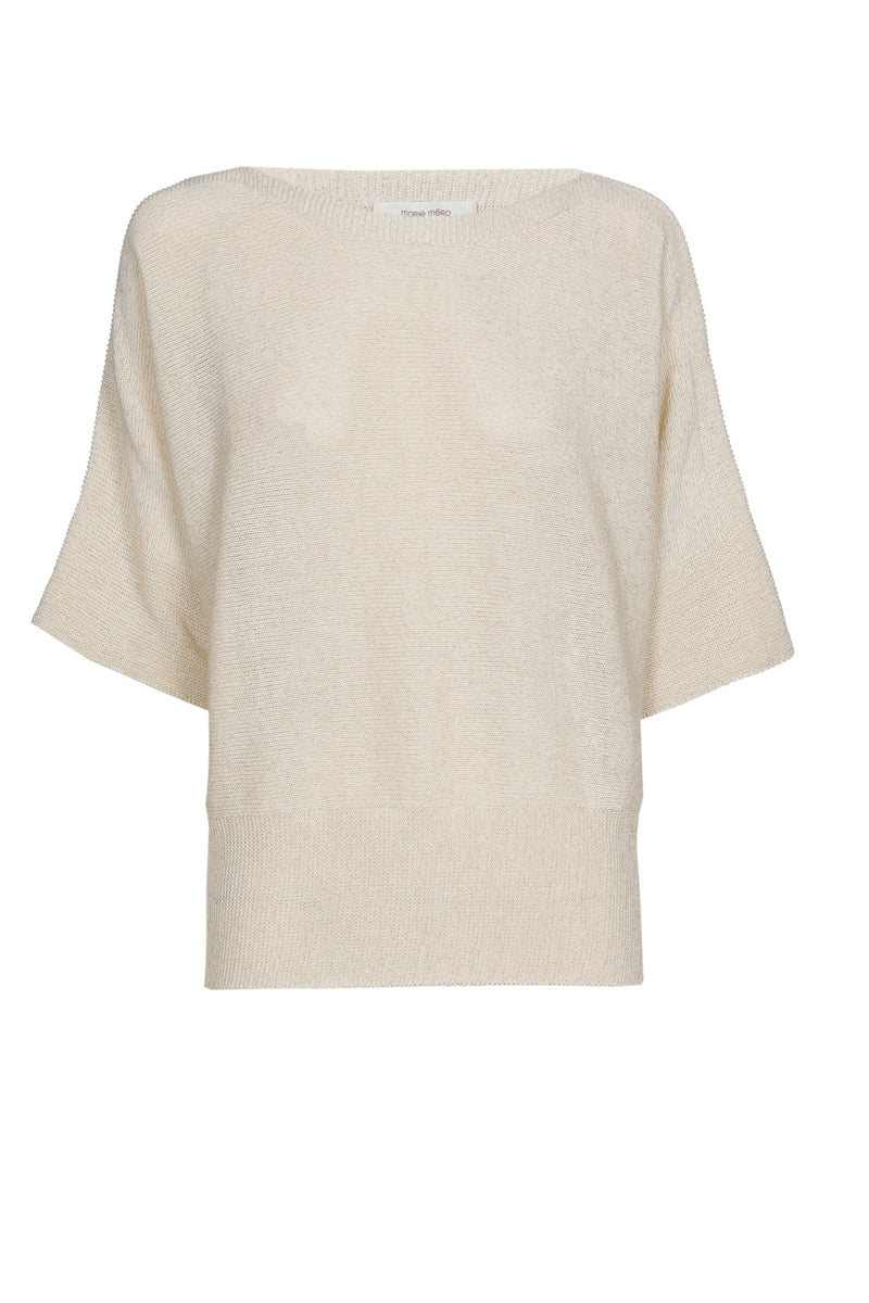 Pull en lurex beige avec manche trois quarts
