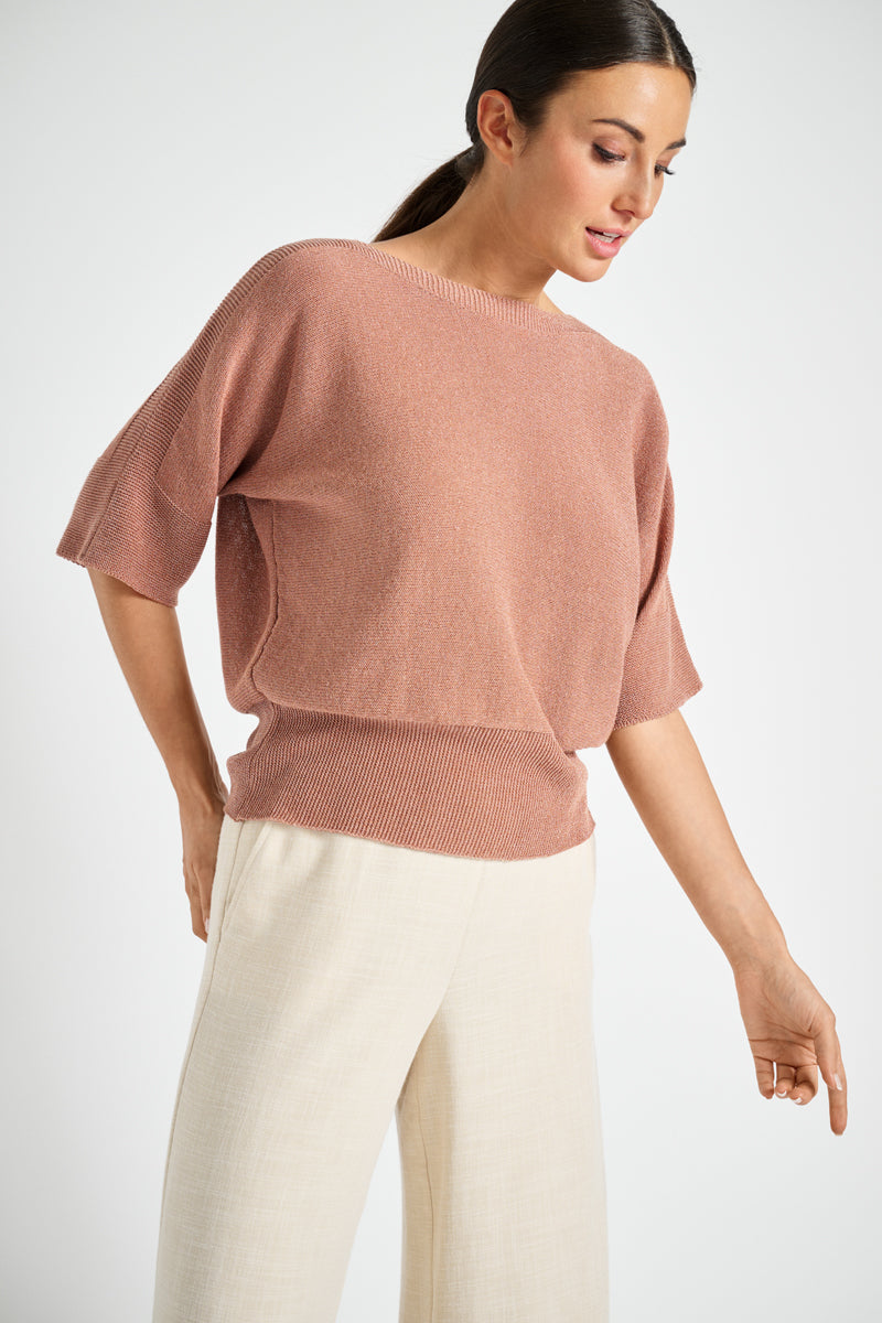 Cognac lurex sweater with three quarter sleeves