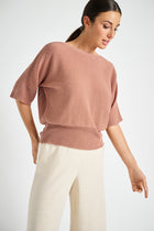Cognac lurex sweater with three quarter sleeves