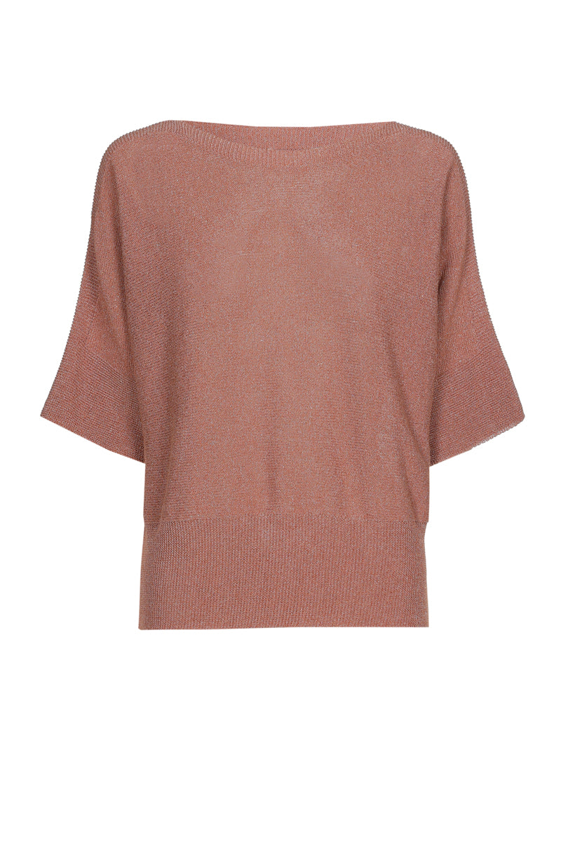 Cognac lurex sweater with three quarter sleeves