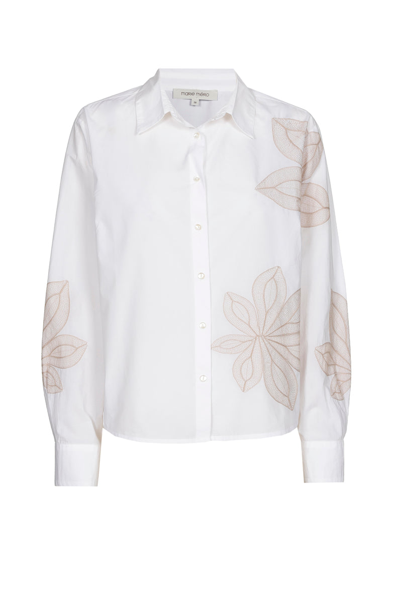 Blouse blanche à fleur beiges