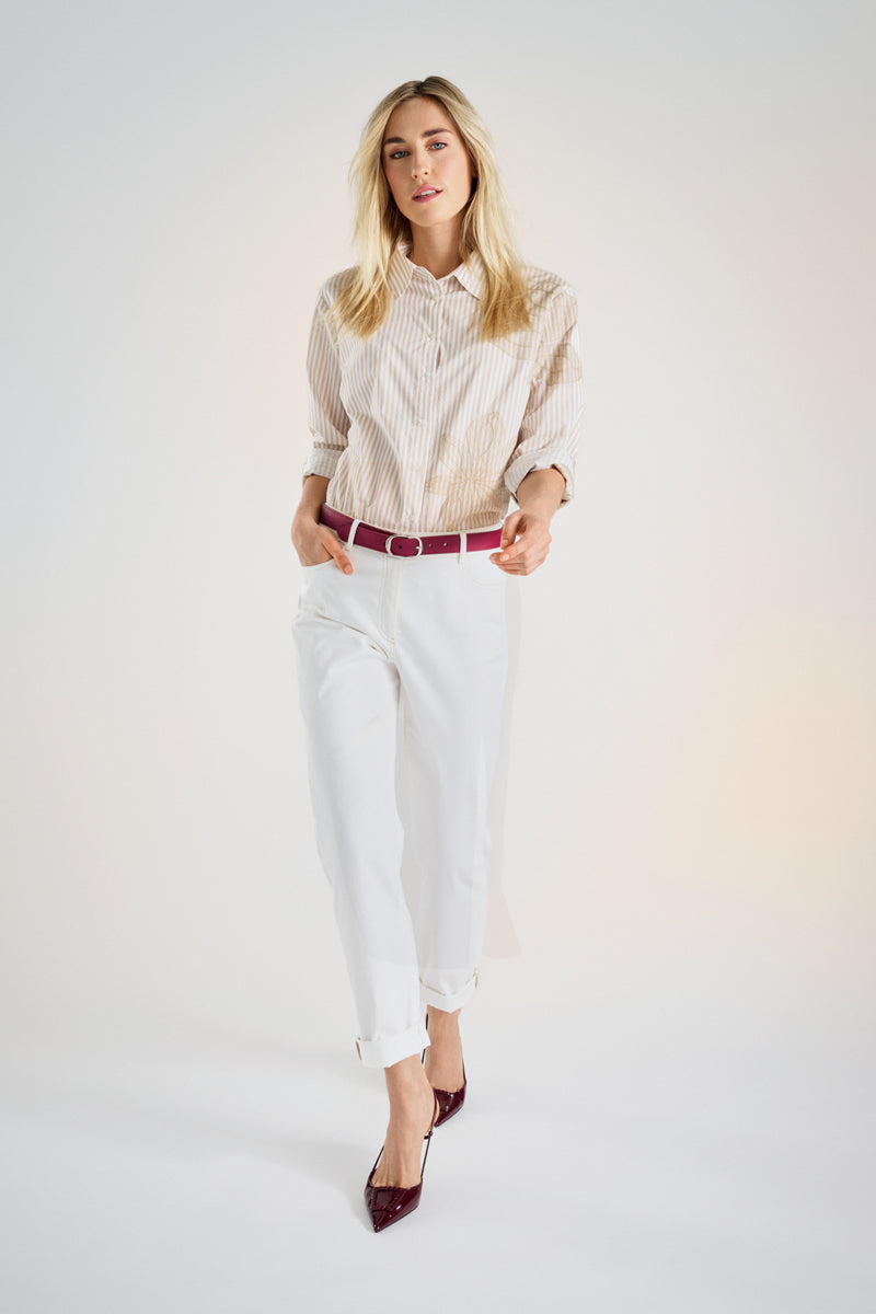 Blouse rayée à fleur beiges