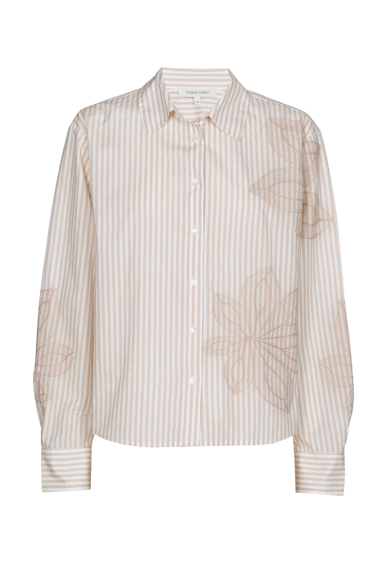 Gestreepte bloes met beige bloem
