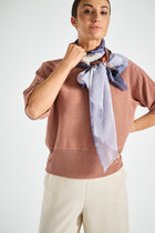 Striped silk scarf in blue-cognac-cream